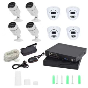Kit Vidéosurveillance Complet 8 Caméras (4 Extérieures + 4 Dômes) – Enregistreur DVR, Vision Nocturne & Accès Distance
